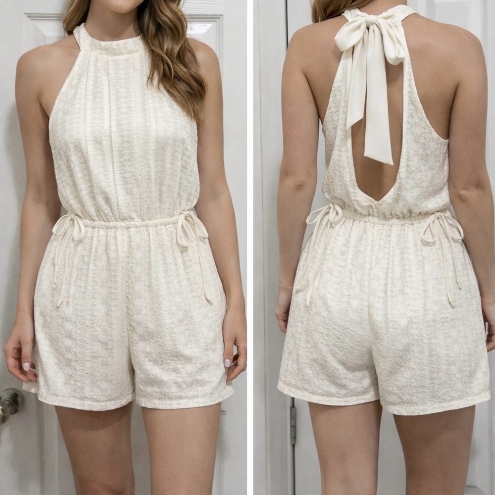 S Cream textured Halter romper